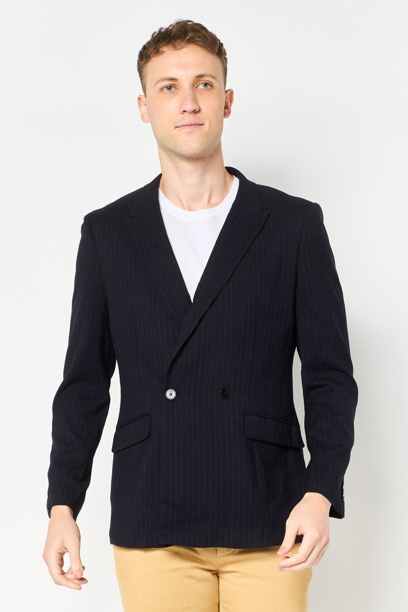 SELECTED Men Regular Fit Plan Long Sleeve Casual Blazer, Navy - Image 1