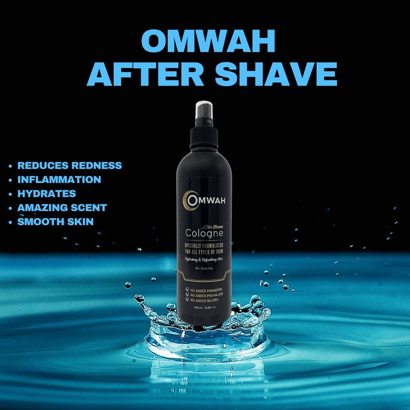 OMWAH عطر بعد الحلاقة للرجال من أومواه - مهدئ بعد الحلاقة لجميع أنواع البشرة، زجاجة كبيرة 16.9 أونصة، عطر غير دهني للرجال، مرطب ويقلل من خشونة البشرة، يدوم طويلاً مع انتعاش مستمر - Image 3