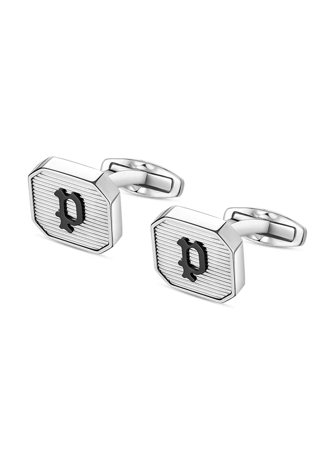 بوليس Square Shape Stainless Steel Cufflinks for Men with Black P Logo