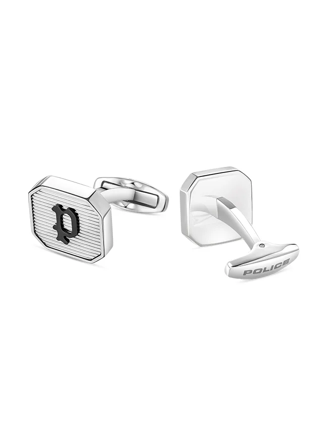 POLICE Square Shape Stainless Steel Cufflinks for Men with Black P Logo