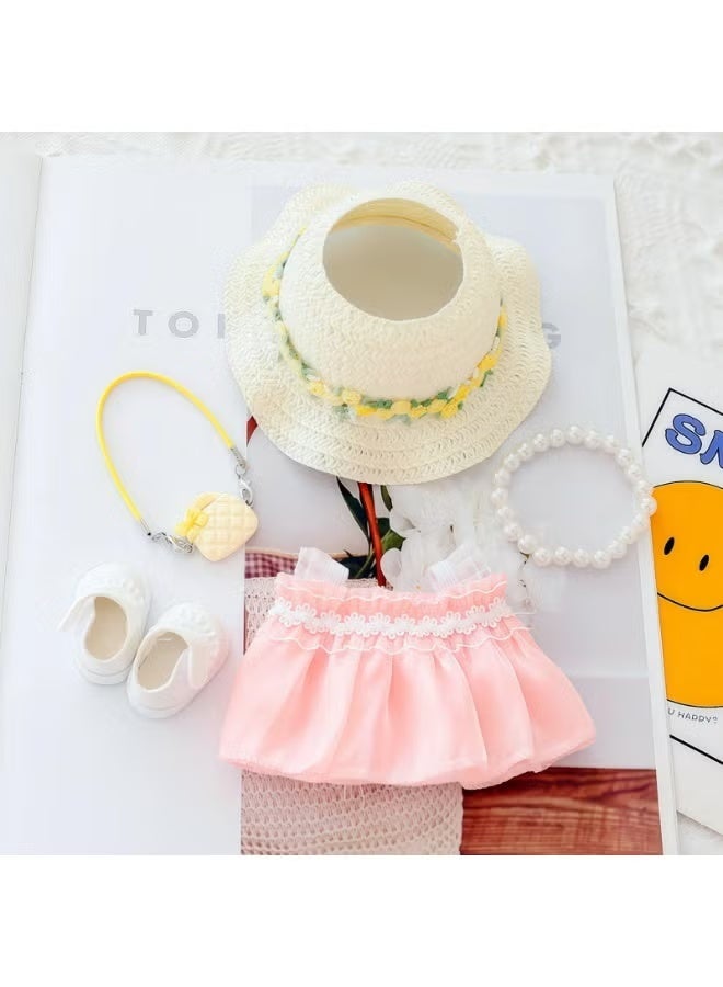 Bukela Clothes for Dolls Accessories, Outfit Set 5 Pieces Gauze Dress for 15cm 17cm Doll (No Doll), Hat Skirt Shoes Doll Clothing Set Replacement Pink - Image 2