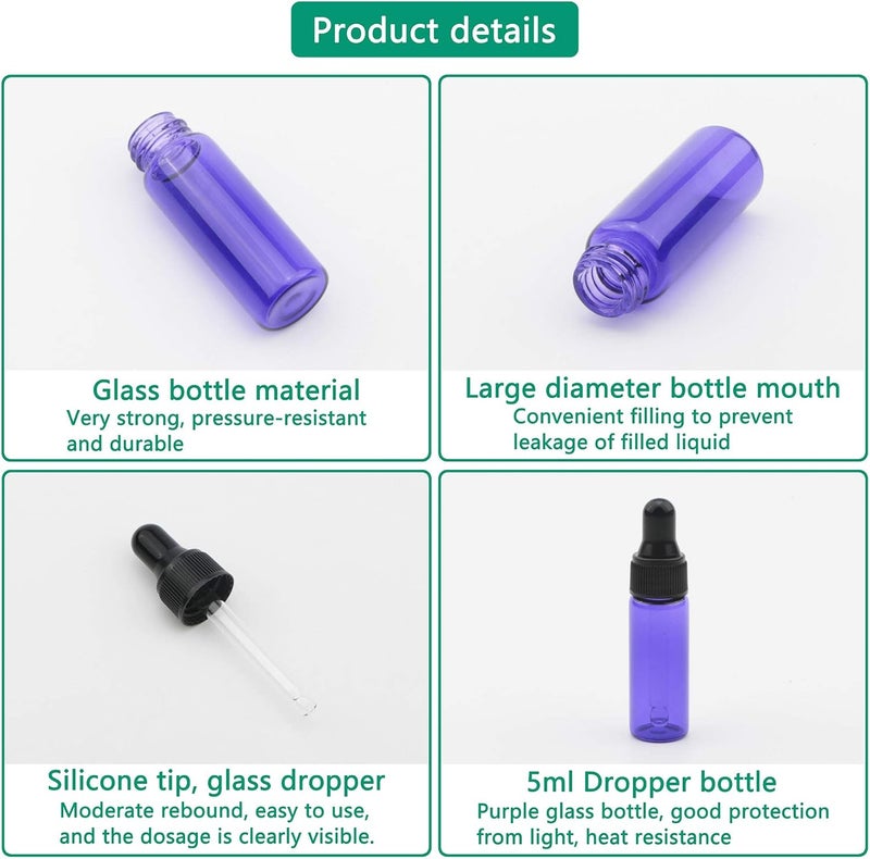 Rowiz 30pcs 5ml Small Essential Oil Dropper Bottles Glass Bottle Lotion Perfume Sample Vials with Glass Dropper and Black Caps Pink Bottle (Purple) - Image 4