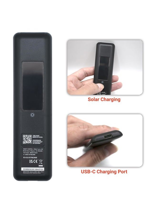 ARCSTILL BN59-01432A Solar Voice Remote, USB-C Rechargeable Bluetooth Remote Control with Solar Charging Compatible with Samsung Frame Smart TV, Samsung Neo QLED S90D Smart 8K HDR Ultra HD TVs - Black - Image 5