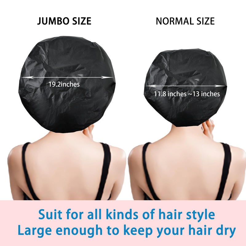 CHFONG Jumbo Size Shower Cap 2 PCS Waterproof Shower Caps for Women, Extra Large Shower Cap, Reusable Super Large Bath Caps Hair Cap for Long Thick Curly Hair, Locs, Twist Braids - Black + Purple - Image 3