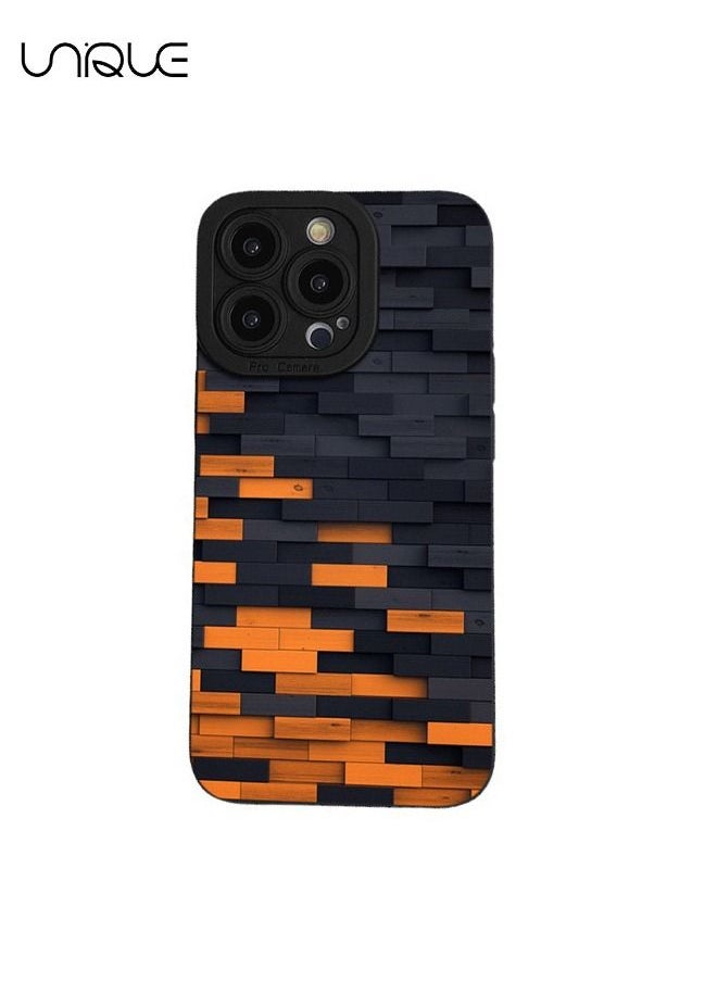 Unique For iPhone 14 Pro Case -Stripe Protective Case Cover - Stylish and Minimalist - Black/Orange  - Image 1