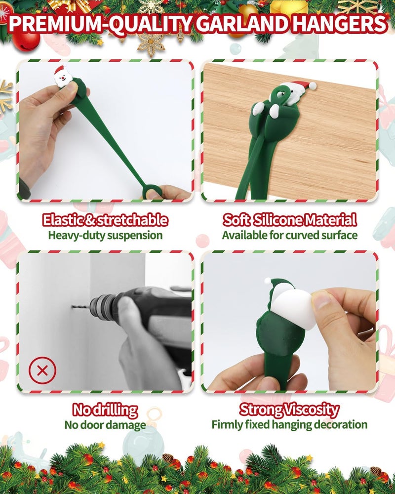 OXDFK 6 PCS Christmas Garland Hanger for Mantle Garland Hooks, Christma Wreath Ties, Fireplace Stocking Holder, Silicone Adhesive Wreath Hooks for Fireplace Mantle (Christmas Green) - Image 3