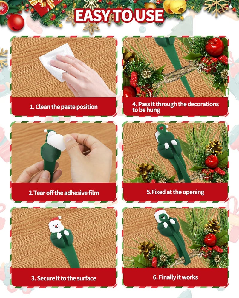 OXDFK 6 PCS Christmas Garland Hanger for Mantle Garland Hooks, Christma Wreath Ties, Fireplace Stocking Holder, Silicone Adhesive Wreath Hooks for Fireplace Mantle (Christmas Green) - Image 4
