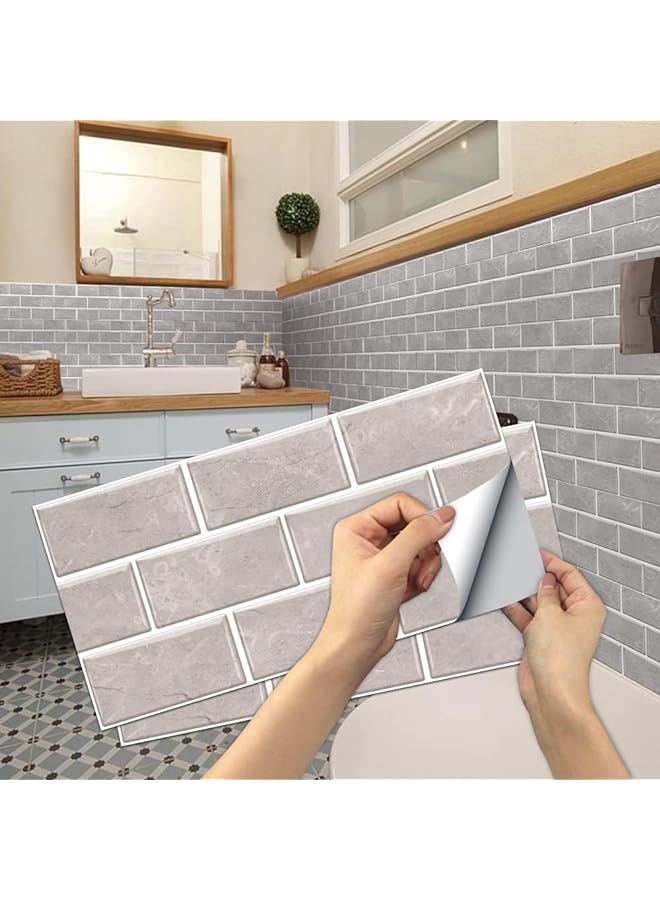 Zaboon Tile Stickers 12 Sheets, Peel And Stick Self-Adhesive Wall Tiles Stickers Grey, Tiles Self Adhesive Waterproof Oilproof Tiles Retro Style Diy Home Decor For Kitchen And Bathroom - Image 1