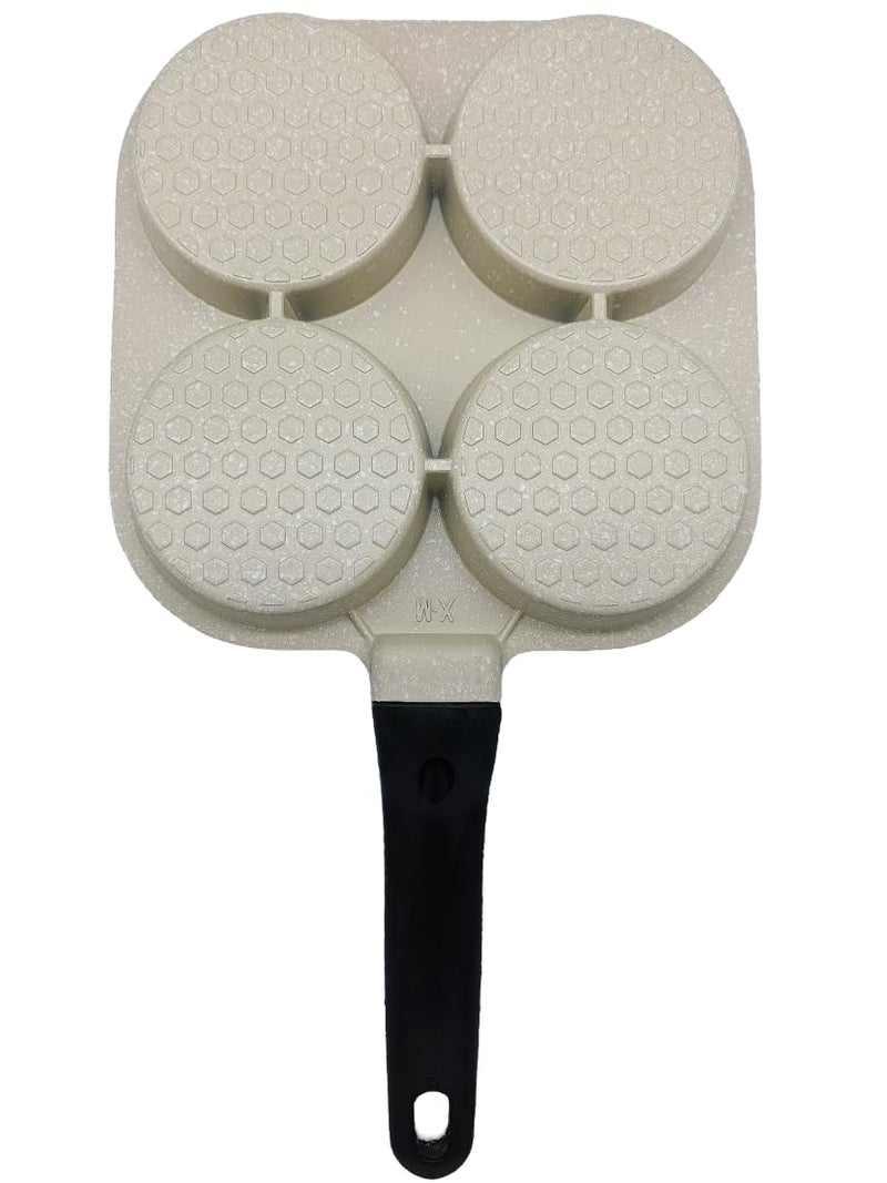 JUGTE Egg Frying Pan 4 Hole NonStick Medical Stone Coating Heat Evenly Fried Egg Pan OnePiece DieCasting Harmless Easy to Clean Pancake Griddle for Induction Cooker White - Image 2