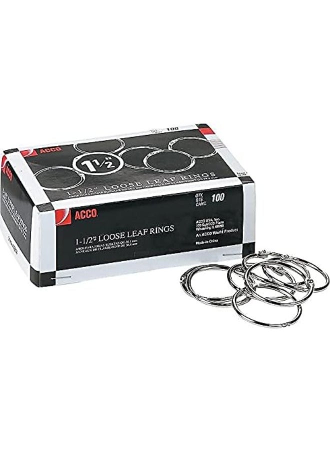 ACCO ACCO Loose Leaf Binder Rings, 1-1/2", Silver, 100 Rings/Box (72204)  - Image 1