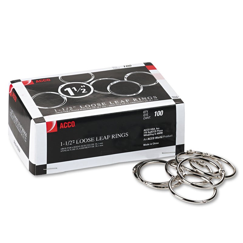 ACCO Brands ACCO Loose Leaf Binder Rings, 1-1/2", Silver, 100 Rings/Box (72204) - Image 1