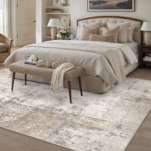 WondRg 9x12 Washable Area Rug Brown Grey Abstract Non Slip Soft Low Pile Rug for Living Room Bedroom Dining Room Office Neutral Modern Indoor Large Throw Carpet for Home Decor - Image 2