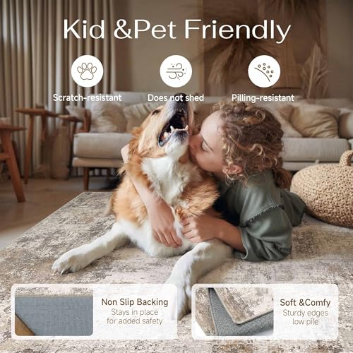 WondRg 9x12 Washable Area Rug Brown Grey Abstract Non Slip Soft Low Pile Rug for Living Room Bedroom Dining Room Office Neutral Modern Indoor Large Throw Carpet for Home Decor - Image 4