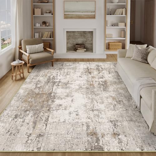 WondRg 9x12 Washable Area Rug Brown Grey Abstract Non Slip Soft Low Pile Rug for Living Room Bedroom Dining Room Office Neutral Modern Indoor Large Throw Carpet for Home Decor - Image 3
