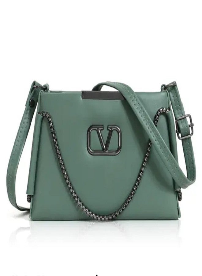 Velouria Elegant PU Leather Crossbody Bag for Women | Stylish Shoulder Purse with Chain Strap & Metal Logo | Fashion Handbag for Casual & Party Use - Image 1