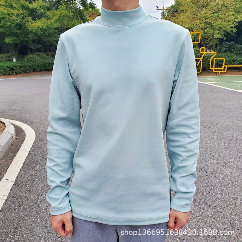 Autumn Heavy-Weight Peruvian Pima Cotton White Long-Sleeve T-Shirt for Men, Half-High Collar, Solid Color, Pure Cotton, Loose Basic Style Tee - Image 5