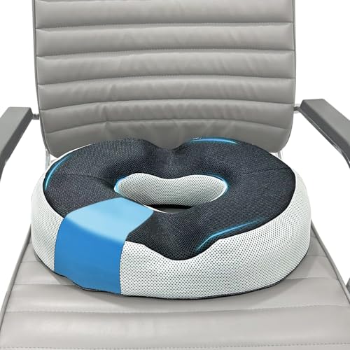 Sleepsia Donut Pillow for Tailbone Pain |1 Year Warranty| Coccyx Seat Cushion for Chair-Hemorrhoid& Piles Pillow-Car Seat Donut Cushion Hemorrhoids Fistula Prostate Post Relief-Grey/Black, Memory Foam - Image 1