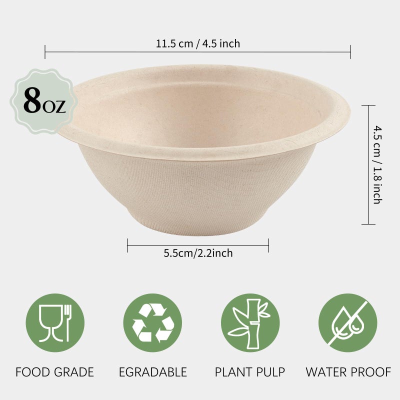 Zorrita 150 Pack 8 Oz Paper Bowls يمكن التخلص منها في الأوعية الصغيرة القابلة للسماد - Image 2