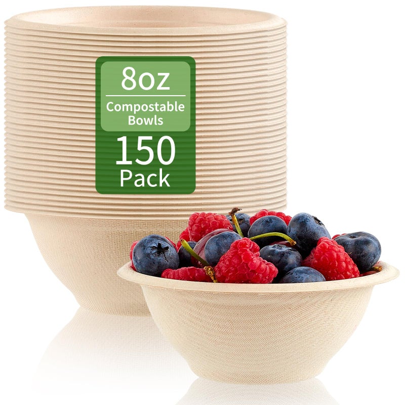 Zorrita 150 Pack 8 Oz Paper Bowls يمكن التخلص منها في الأوعية الصغيرة القابلة للسماد - Image 1