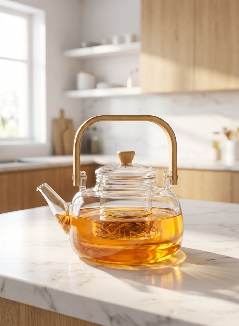 ZERIFAM Glass Teapot, Glass Teapot with Removable Infuser, 1000ml Glass Tea Pot Small Borosilicate Tea Steeper Kettle with Loose Leaf Tea Strainer, Suitable for Offices, Tea Rooms, Living Rooms, And Receptions - Image 1