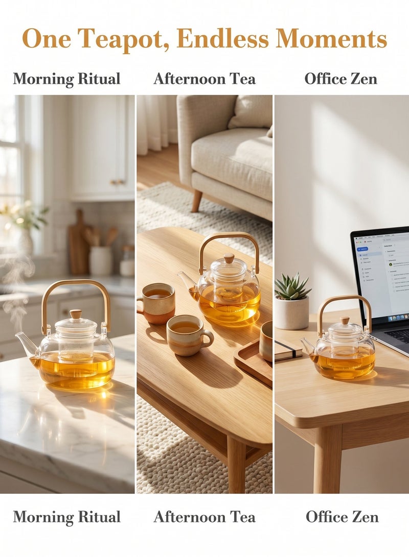 ZERIFAM Glass Teapot, Glass Teapot with Removable Infuser, 1000ml Glass Tea Pot Small Borosilicate Tea Steeper Kettle with Loose Leaf Tea Strainer, Suitable for Offices, Tea Rooms, Living Rooms, And Receptions - Image 5