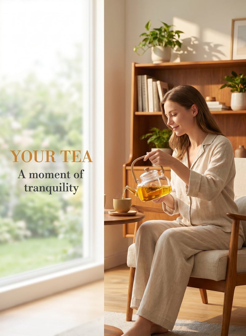 ZERIFAM Glass Teapot, Glass Teapot with Removable Infuser, 1000ml Glass Tea Pot Small Borosilicate Tea Steeper Kettle with Loose Leaf Tea Strainer, Suitable for Offices, Tea Rooms, Living Rooms, And Receptions - Image 4