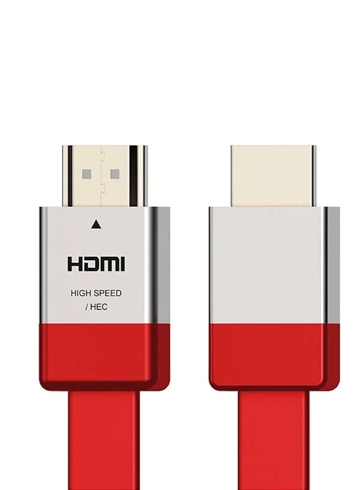 كابل HDMI مسطح عالي السرعة 2 متر، دعم ثلاثي الأبعاد يصل إلى 4K، واجهة الوسائط المتعددة، لأجهزة PS3، PS4، الكمبيوتر الشخصي، التلفزيون، الكمبيوتر المحمول، جهاز العرض ومجموعة ملحقات الألعاب - أحمر - Image 1