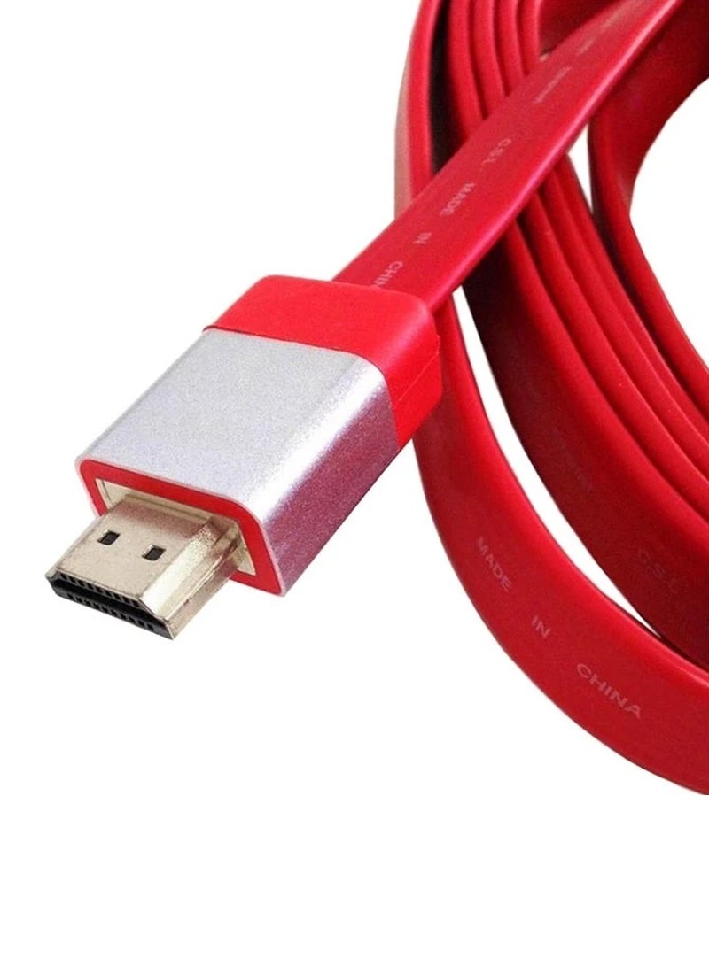 كابل HDMI مسطح عالي السرعة 2 متر، دعم ثلاثي الأبعاد يصل إلى 4K، واجهة الوسائط المتعددة، لأجهزة PS3، PS4، الكمبيوتر الشخصي، التلفزيون، الكمبيوتر المحمول، جهاز العرض ومجموعة ملحقات الألعاب - أحمر - Image 2
