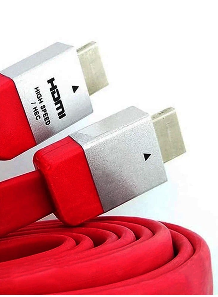 كابل HDMI مسطح عالي السرعة 2 متر، دعم ثلاثي الأبعاد يصل إلى 4K، واجهة الوسائط المتعددة، لأجهزة PS3، PS4، الكمبيوتر الشخصي، التلفزيون، الكمبيوتر المحمول، جهاز العرض ومجموعة ملحقات الألعاب - أحمر - Image 3