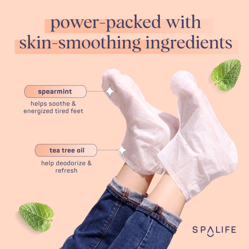 SpaLife Moisturizing Foot Mask | Foot Wrap for Dry Cracked Feet Intensive Repair Treatment | Tea Tree Oil Softening Booties | Callus Remover Alternative | Self Care Gifts for Women | 8 Pack - Image 3