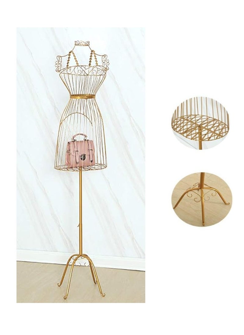 Hihonor Mannequin Female Torso Body Half Body Wedding Dress Hanger Golden Iron Art Model Props Display Stand, Height Adjustable Four Foot Bottom Seat (Gold)  - Image 1