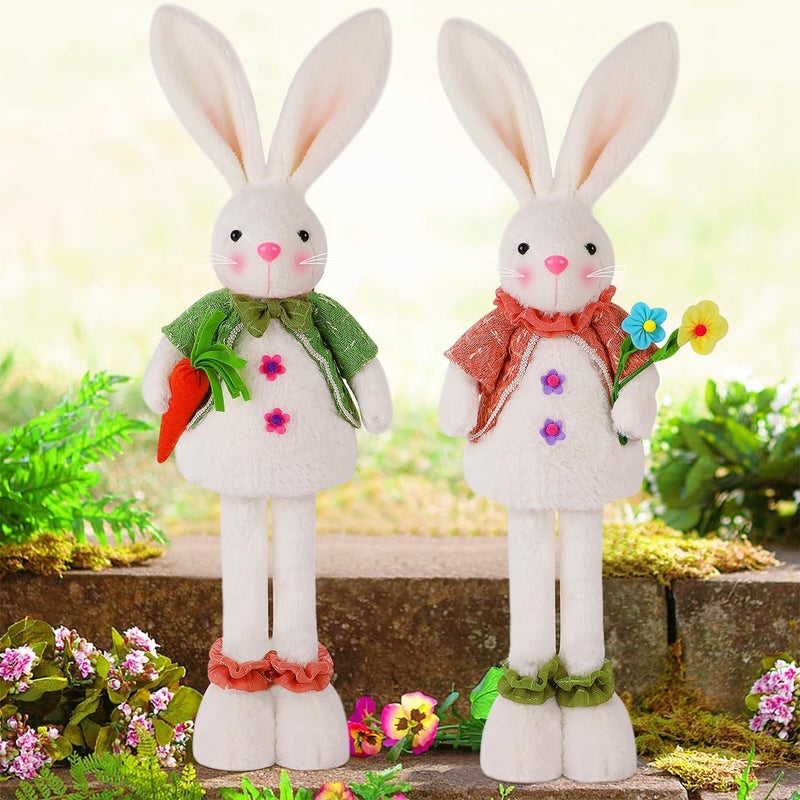 Glintoper 2 Pack Easter Standing Bunny with Stretchable Legs, 18" to 25" Plush Rabbits Couple Figurine, Cute Party Favor Photo Props Gifts for Office Kitchen Farmhouse Front Door Spring Home Decor - Image 4