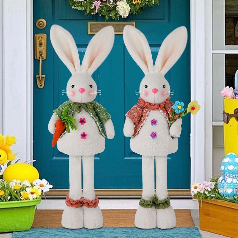 Glintoper 2 Pack Easter Standing Bunny with Stretchable Legs, 18" to 25" Plush Rabbits Couple Figurine, Cute Party Favor Photo Props Gifts for Office Kitchen Farmhouse Front Door Spring Home Decor - Image 1
