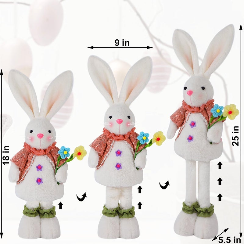 Glintoper 2 Pack Easter Standing Bunny with Stretchable Legs, 18" to 25" Plush Rabbits Couple Figurine, Cute Party Favor Photo Props Gifts for Office Kitchen Farmhouse Front Door Spring Home Decor - Image 2