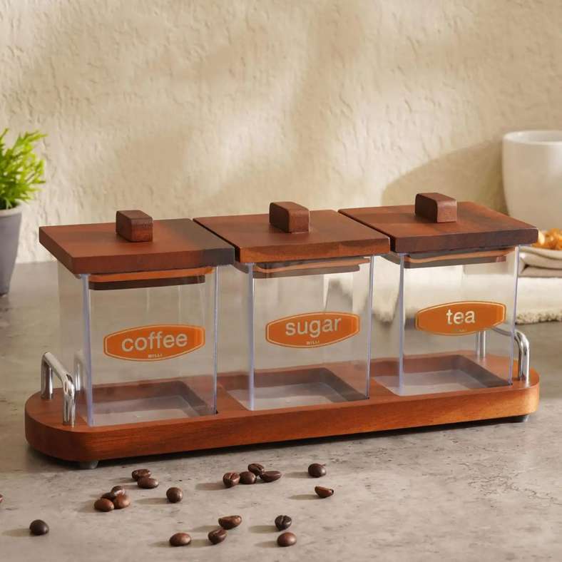 Pan Home مجموعة علب بيللي 3 قطع مع حامل 37.5x11x15.5 سم - طبيعي - Image 2