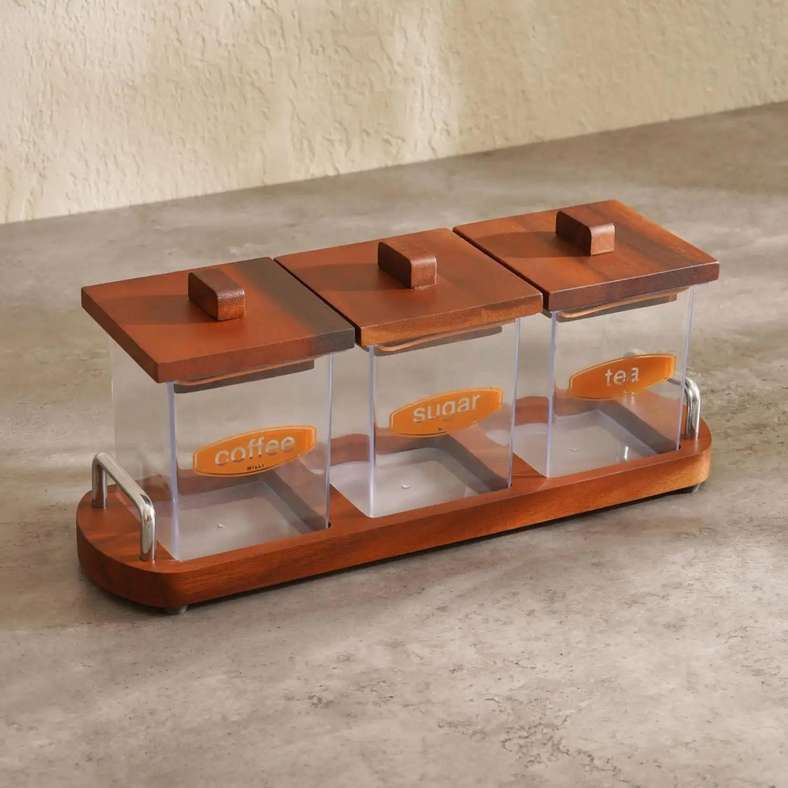 Pan Home مجموعة علب بيللي 3 قطع مع حامل 37.5x11x15.5 سم - طبيعي - Image 3