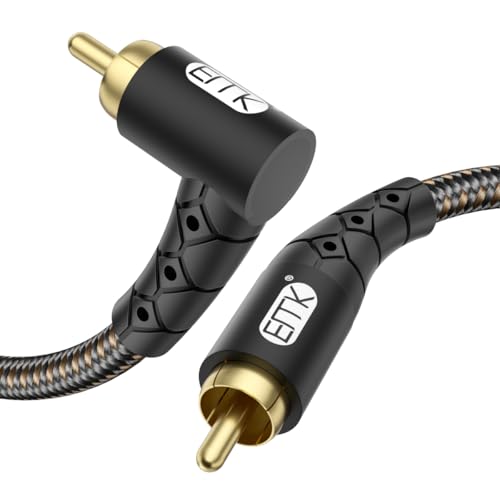EMK 90 Degree RCA Subwoofer Cable 24K Gold-Plated Connector Nylon Braided Double Shielded – Support Digital & Analog Signals for Amplifier, Home Theater, Hi-Fi System,Subwoofer Black/10ft/3m - Image 1