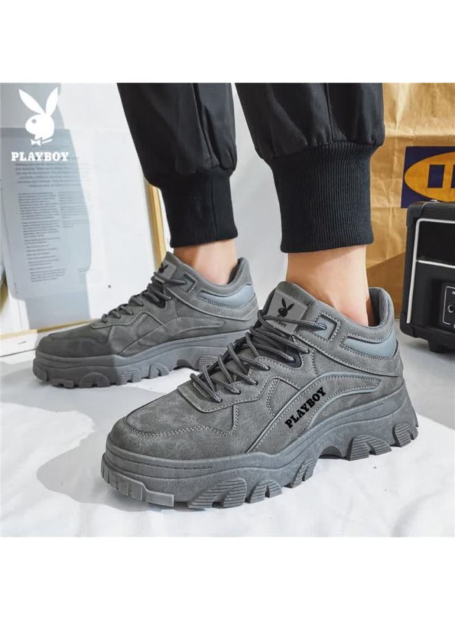 Playboy Men's Shoes  Autumn Winter Dad Sneakers Trendy Casual Thick-soled Sports Shoes Fashion Gray Size 44 - Image 1