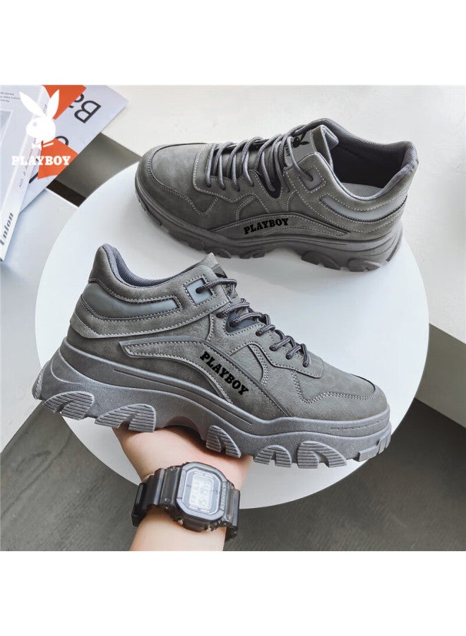 Playboy Men's Shoes  Autumn Winter Dad Sneakers Trendy Casual Thick-soled Sports Shoes Fashion Gray Size 44 - Image 4