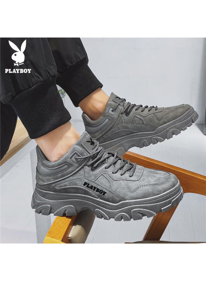 Playboy Men's Shoes  Autumn Winter Dad Sneakers Trendy Casual Thick-soled Sports Shoes Fashion Gray Size 44 - Image 5