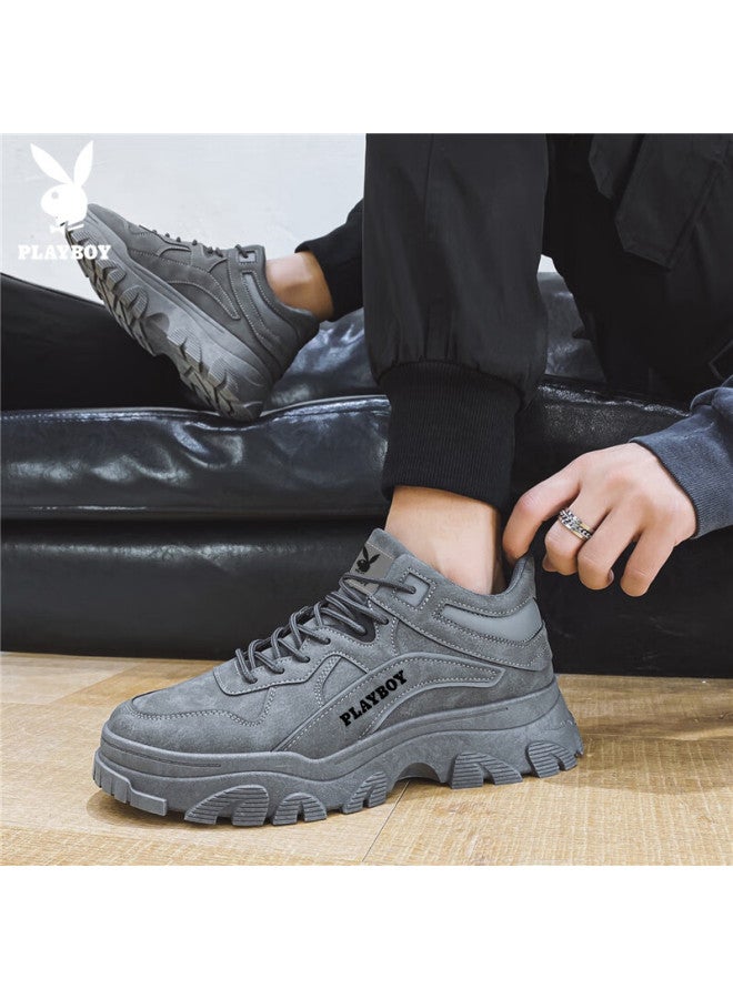 Playboy Men's Shoes  Autumn Winter Dad Sneakers Trendy Casual Thick-soled Sports Shoes Fashion Gray Size 44 - Image 2