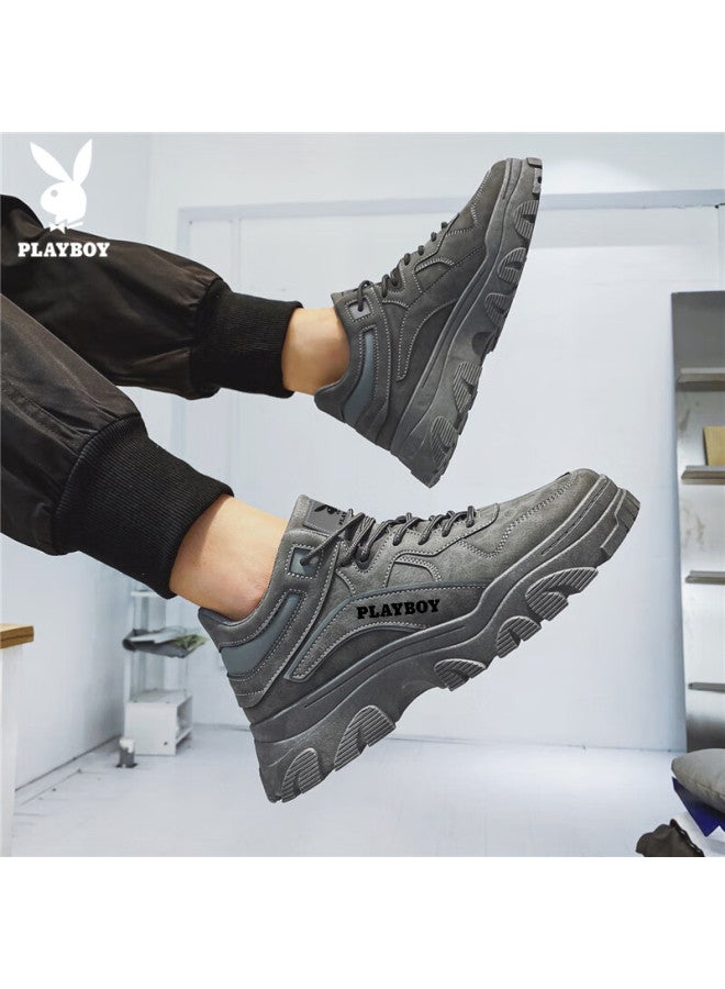 Playboy Men's Shoes  Autumn Winter Dad Sneakers Trendy Casual Thick-soled Sports Shoes Fashion Gray Size 44 - Image 3