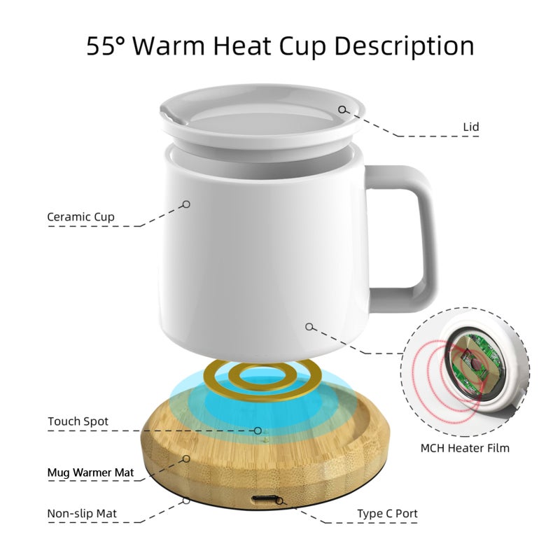 Coffee Warmer: 131°F/55°C Constant Temperature - USB Powered White Desk Accessory for Office Home Travel Hot Beverage Lovers - Image 4