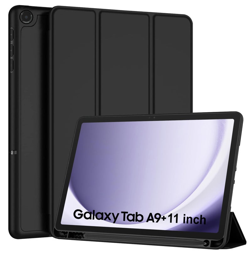 TGK Soft Flexible with Pencil Holder Trifold Flip Back Case Cover for Samsung Galaxy Tab A9 Plus 11 inch (Black) - Image 1