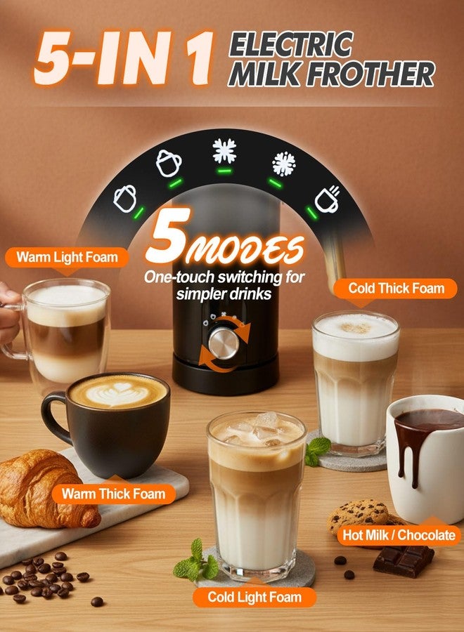 Maraiss 5-in-1 Electric Milk Frother and Steamer, Automatic Milk Foamer Hot Chocolate Maker with Wood Grain Handle, 11.8oz Milk Warmer and Heater for Latte, Cappuccino, Hot Cocoa Maker, Frother for Coffee - Image 2