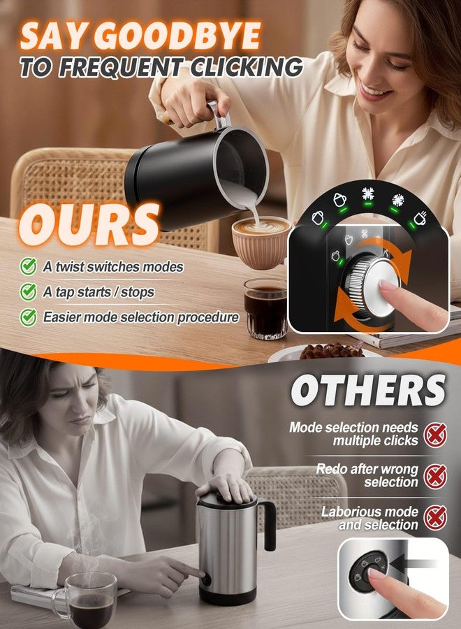 Maraiss 5-in-1 Electric Milk Frother and Steamer, Automatic Milk Foamer Hot Chocolate Maker with Wood Grain Handle, 11.8oz Milk Warmer and Heater for Latte, Cappuccino, Hot Cocoa Maker, Frother for Coffee - Image 3