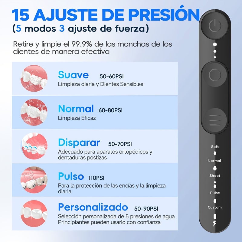 Mornwell Portable Water Flosser IPX7 White 5 Modes 3 Intensity Levels 15 Working Modes 9 Nozzles Ergonomic Handle Design for Travel Home Use Dental Irrigation Aid Nozzle Irrigator - Image 2