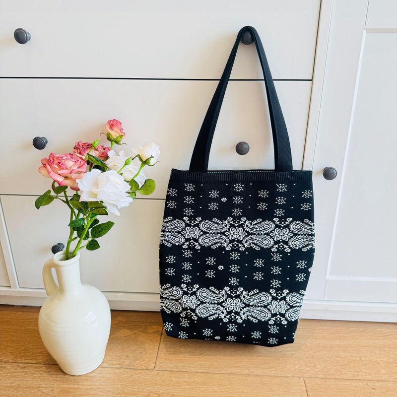 Niche Simple Retro Knitted Handbag Women'S Shoulder Bag Women'S Travel New Large Capacity Magnetic Buckle Ethnic Style Bag - Image 4