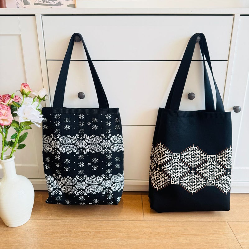 Niche Simple Retro Knitted Handbag Women'S Shoulder Bag Women'S Travel New Large Capacity Magnetic Buckle Ethnic Style Bag - Image 5