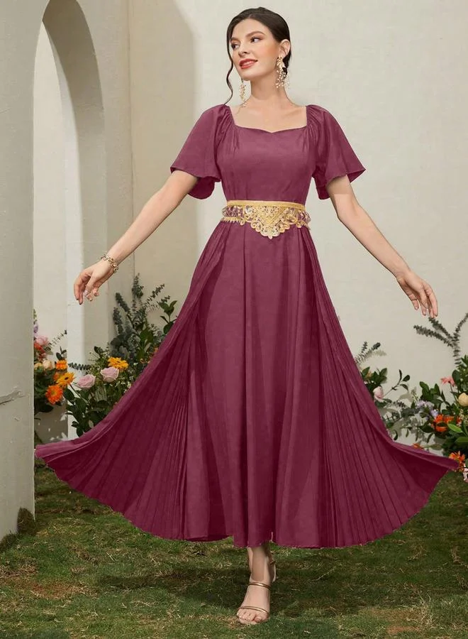 Take Two Take Two Burgundy Sweetheart Neck Maxi Dress
